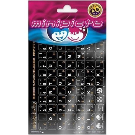 Minipicto klaviatuurikleebis EST/RUS KB-UNI-EE02-BLK-ORAN, must/valge/oranž
