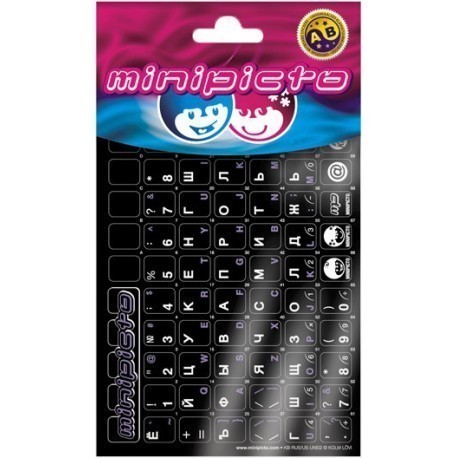 Minipicto keyboard sticker RUS/ENG KB-RUS/US-UNI02BLK, black/white/purple