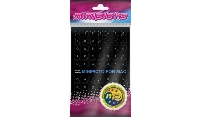 Minipicto наклейки для клавиатуры EST/RUS KB-MAC-EE-RU-BLK, черный/белый/синий