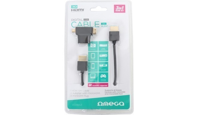 Omega cable HDMI 3m + adapter (42283)