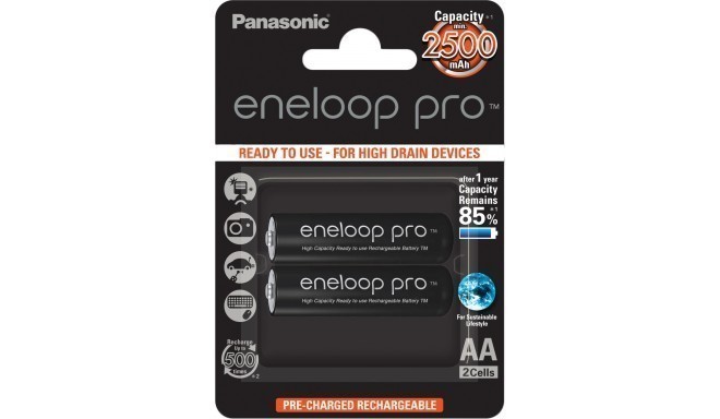 Panasonic eneloop аккумуляторные батарейки pro AA 2500 2BP