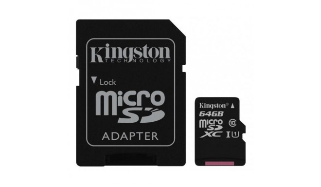 Kingston 64GB microSDXC Canvas Select 80R CL10 UHS-I Card + SD Adapter