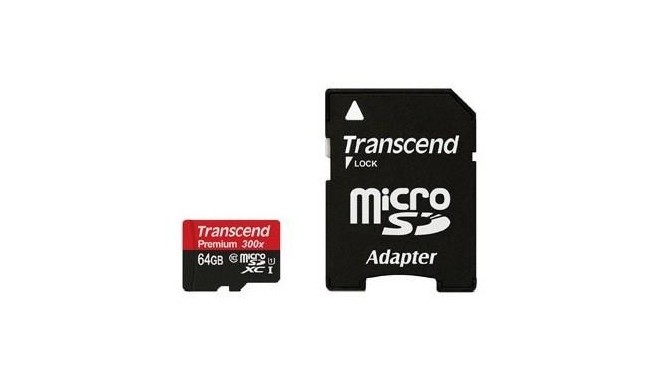 Transcend mälukaart microSDXC 64GB Class 10 + adapter (TS64GUSDU1)