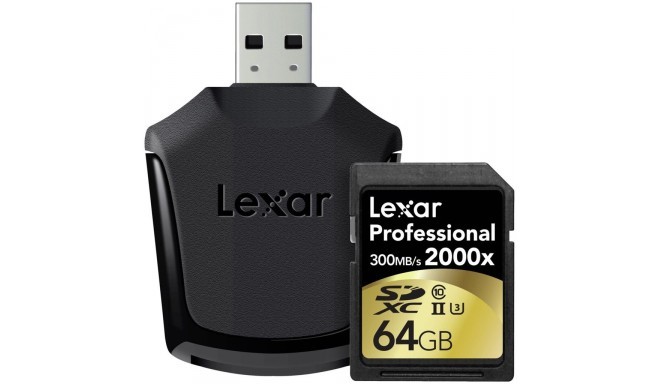 Lexar memory card SDXC 64GB Professional 2000x 300MB/s + USB reader