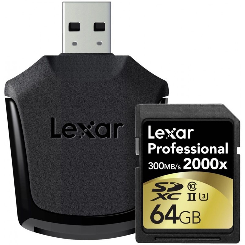Lexar mälukaart SDXC 64GB Professional 2000x 300MB/s + USB lugeja