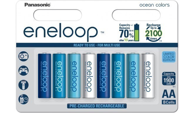 Panasonic eneloop аккумуляторные батарейки AA 1900 8BP Ocean 