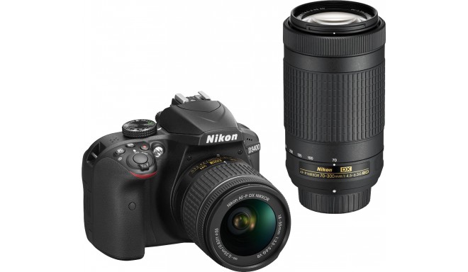 Nikon D3400 + 18-55mm AF-P + 70-300mm Kit, melns