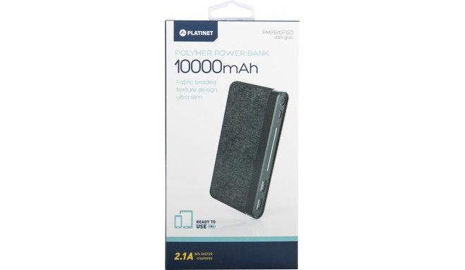 Platinet power bank 10000mAh Fabric Braided LiPo 2.1A, dark grey (44385)