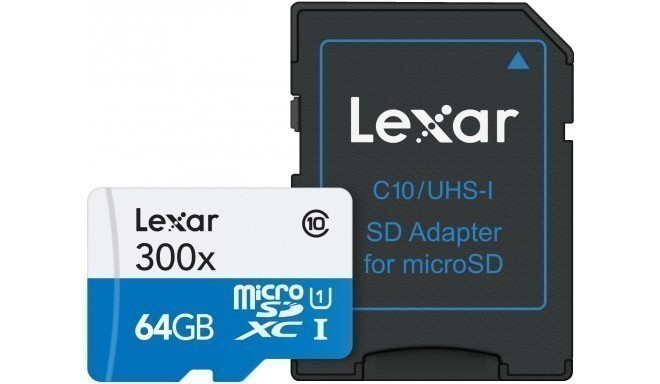 Lexar mälukaart microSDXC 64GB High-Performance 300x + adapter