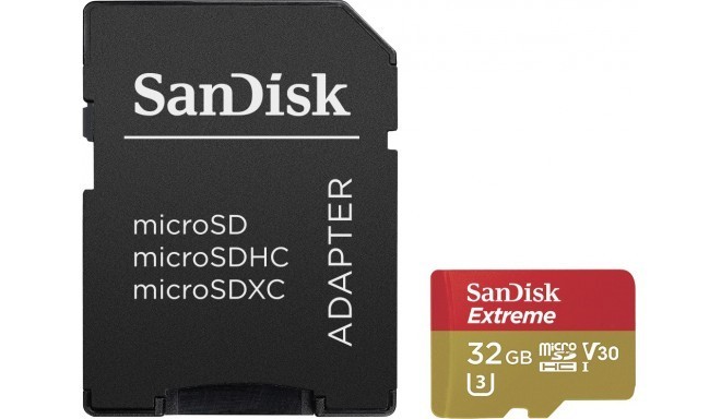 Sandisk карта памяти microSDHC 32GB Extreme V30 + адаптер