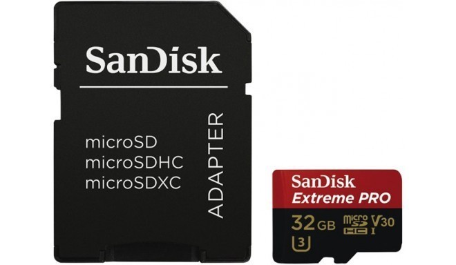 Sandisk mälukaart microSDHC 32GB Extreme Pro V30 + adapter