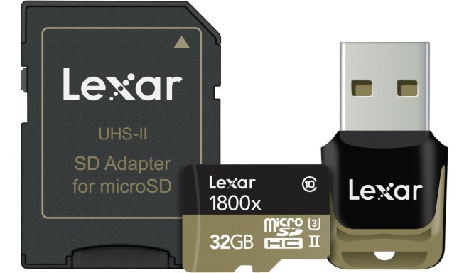 Lexar memory card microSDHC 32GB Professional 1800x + USB 3.0 reader + adapter
