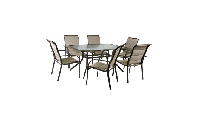 Aiamööbli komplekt OTTAWA laud ja 6 tooli, toolide iste ja seljatugi: pehmendusega textiline, värvus