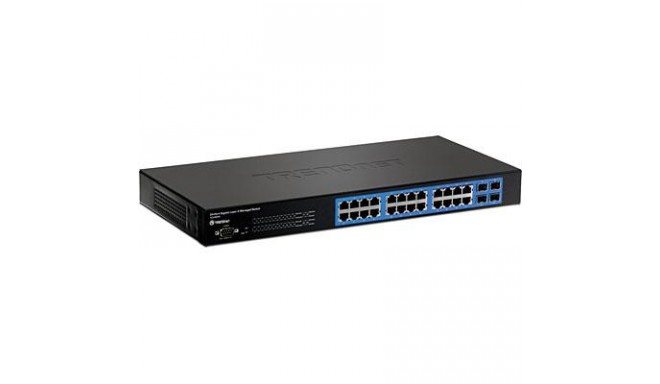 Switch: 24 x Gigabit, 4 x shared SFP, 1 x RJ-45 console, SNMP, RSTP, MSTP, Layer 2, räkitav