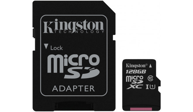Kingston atmiņas karte microSDXC 128GB Canvas Select Class 10 + adapteris
