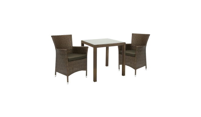 Aiamööbli komplekt WICKER laud ja 2 tooli (12691), 73x73xH71cm, alumiiniumraam plastikpunutisega, vä
