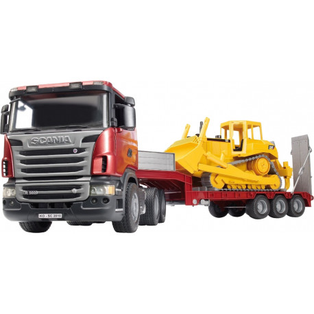 Трейлер Bruder Scania + бульдозер CAT 03555)