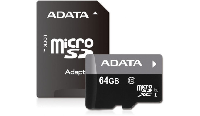 Adata atmiņas karte microSDXC 64GB Class 10 + adapteris