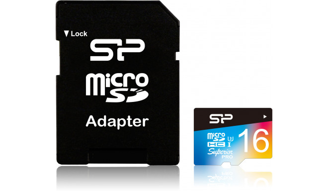 Silicon Power mälukaart microSDHC 16GB Superior Pro Color U3 + adapter