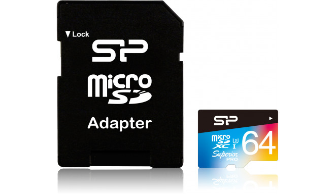 Silicon Power memory card microSDXC 64GB Superior Pro Color U3 + adapter