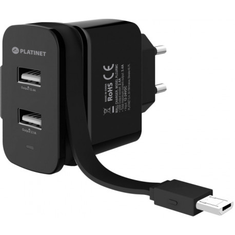 Platinet lādētājs 2xUSB 3,4A + microUSB kabelis (44653)