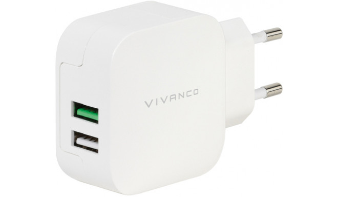 Vivanco lādētājs USB 2,4A/1A, balts (37563)