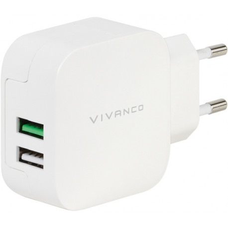 Зарядка Vivanco USB 2x2,4A, белая (38333)
