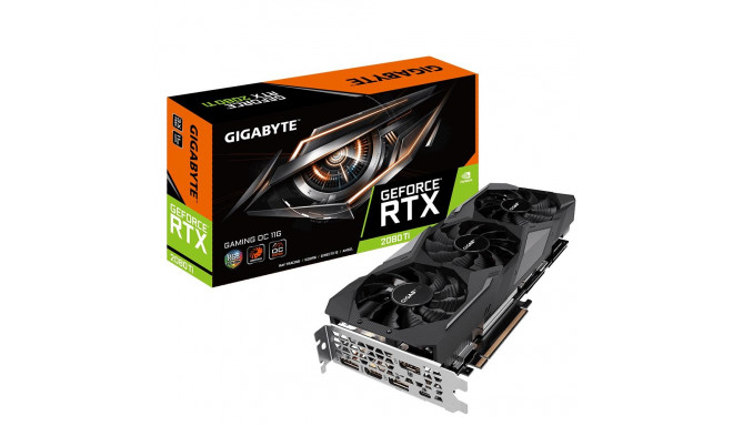Graphics Card|GIGABYTE|NVIDIA GeForce RTX 2080 Ti|11 GB|352 bit|PCIE 3.0 16x|GDDR6|GPU 1665 MHz|Dual