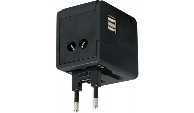 Omega travel adapter 4in1 USB, black (43645)