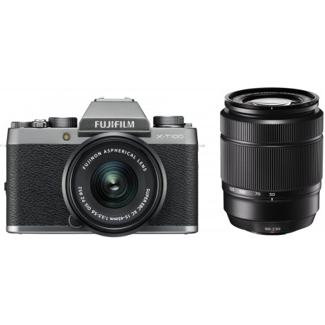 Fujifilm X-T100 + 15-45mm + 50-230mm Kit, tumši sudrabots