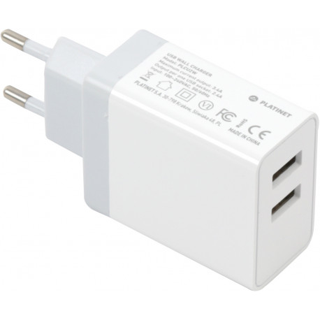 Platinet USB lādētājs + kabelis 2xUSB 3400mA, balts (43723)