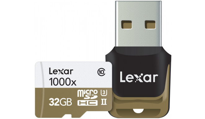 Lexar atmiņas karte microSDHC 32GB Pro 1000x V60 + atmiņas karšu lasītājs