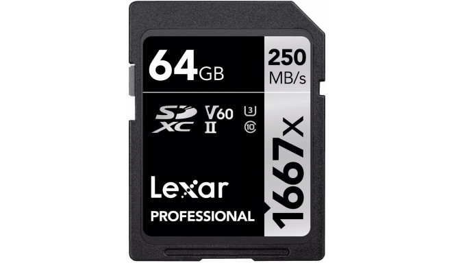 Lexar mälukaart SDXC 64GB Professional 1667x U3 V60 250MB/s
