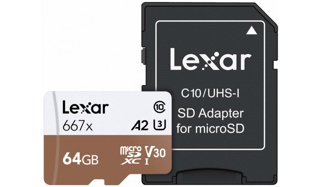 Lexar memory card microSDXC 64GB Pro 667x U3 V30 + adapter
