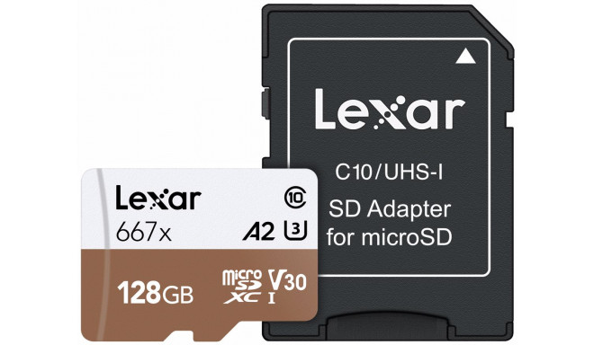 Lexar карта памяти microSDXC 128ГБ Pro 667x U3 V30 + адаптер