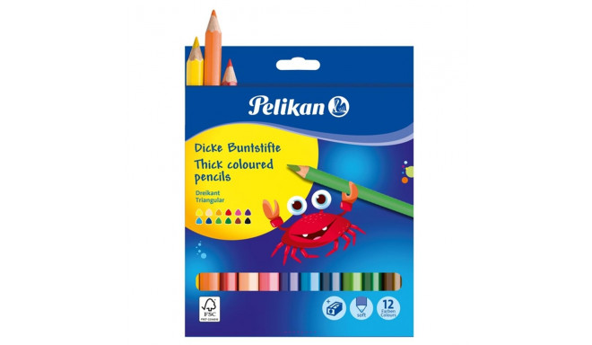 Pelikan Krāsošanas zīmuļi, trijstūris, SOFT, rupjas, 12 krāsas + asināmais