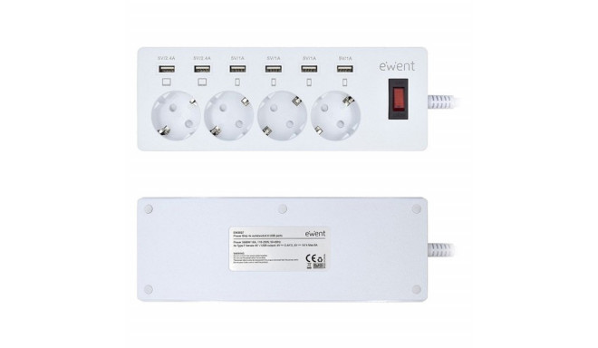 4-socket plugboard with power switch Ewent EW3937 3680W USB White
