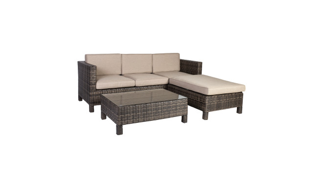 Garden furniture set QUEENS with cushions, table and corner sofa, aluminum frame with plastic wicker