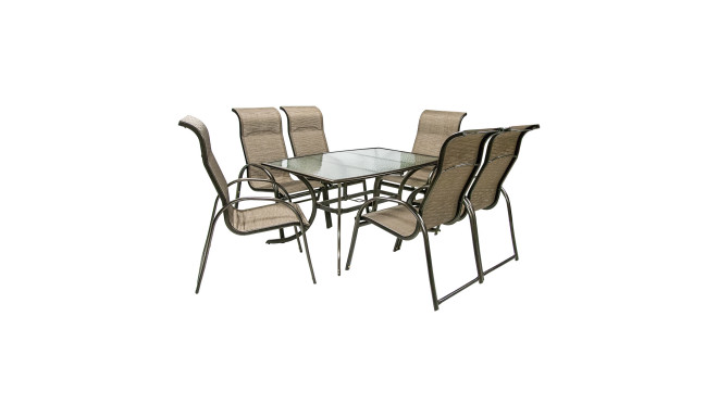 Aiamööbli komplekt MONTREAL laud ja 6-tooli (11721), alumiiniumraam, värvus: pruun