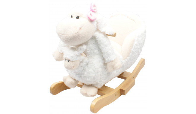 JOLLY RIDE white rocking lamb with pink bowknot, with baby puppet, JR2579B
