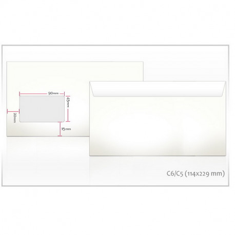 Ümbrikud Postac E65 RH 114x229mm, valge, 1000tk, aken 45x90