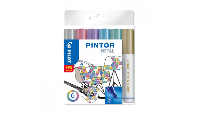 Marker permanentne Pilot Pintor metallic, 1.4mm koonus, 6 värvi
