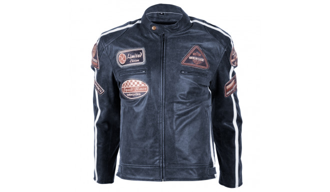 Mens Leather Motorcycle Jacket BOS 2058 Navy
