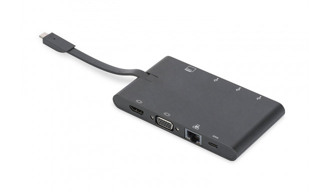 Digitus Universal Travel Docking Station - HDMI, USB, USB-C, VGA, RJ-45, Card Reader