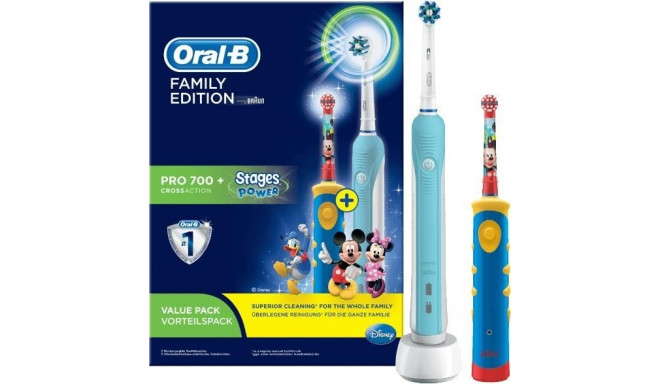 Braun Oral-B PRO 700 CrossAction, electric toothbrush (white / blue, Family Edition incl. Advanced S