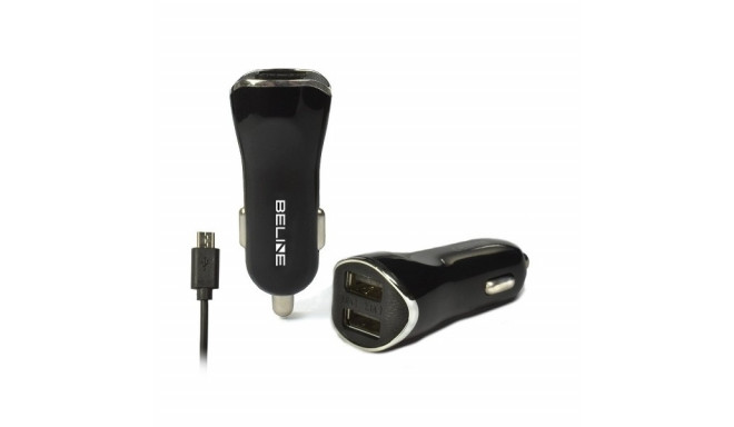 Car charger 2xUSB + microUSB 2.1A black