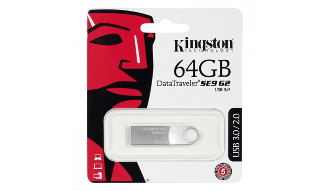 Kingston mälupulk 64GB DataTraveler SE9 G2 USB 3.2 Gen 1, hõbedane