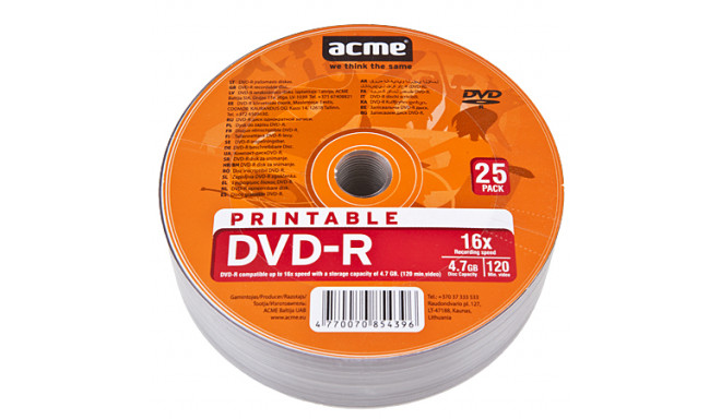 Acme DVD-R 4.7GB 16x Printable 25pcs Shrink Wrap