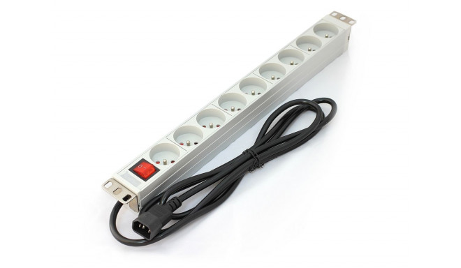 The PDU 19 "rack, 9 slots Type E, C14 connector cable, 2m, aluminum switch