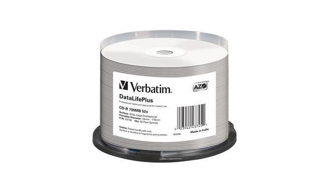 Verbatim CD-R 52x 700MB 50P CB DL Printable Azo (43745)